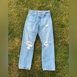 Levis Big E Women's Wedgie Straight Leg Crop Jeans Eco Waterless Distressed